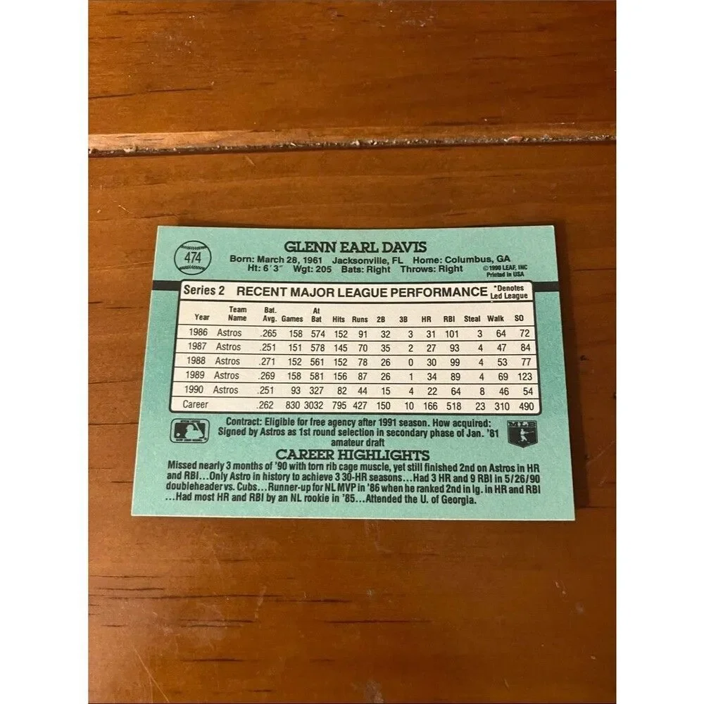 1991 Donruss Houston Astros Baseball Card Trading Card